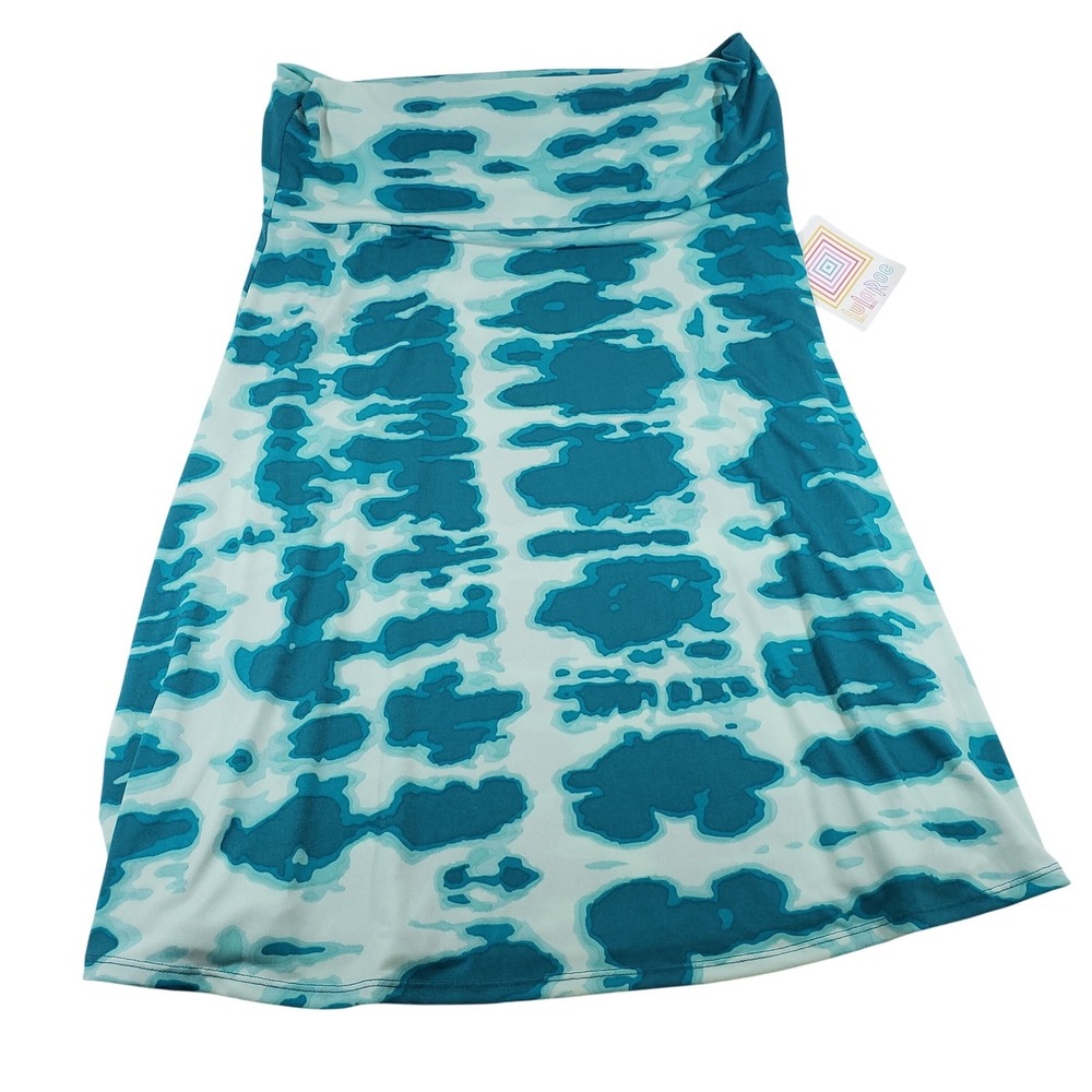 LuLaRoe Azure Skirt XL Teal Aqua Abstract Print Knee Length Elastic Waist‎